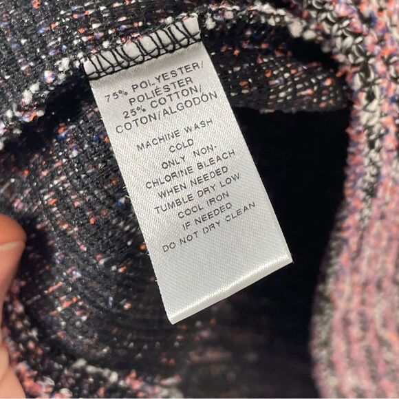 Loft Boucle Cotton Blend Pink & Black Funnel/Mock Neck Light Sweater/Top Size M - Picture 5 of 9